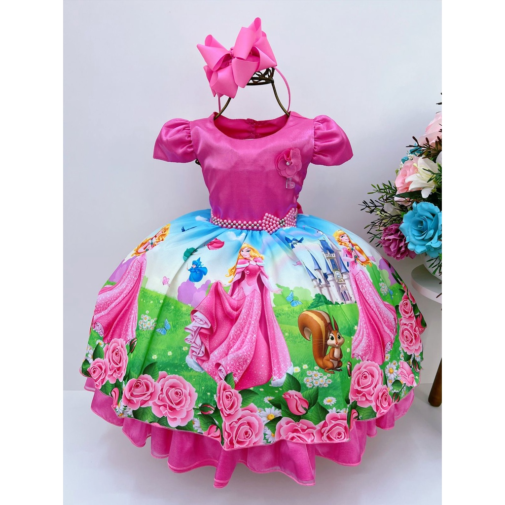 Vestido Infantil A bela adormecida princesas da disney | Shopee Brasil