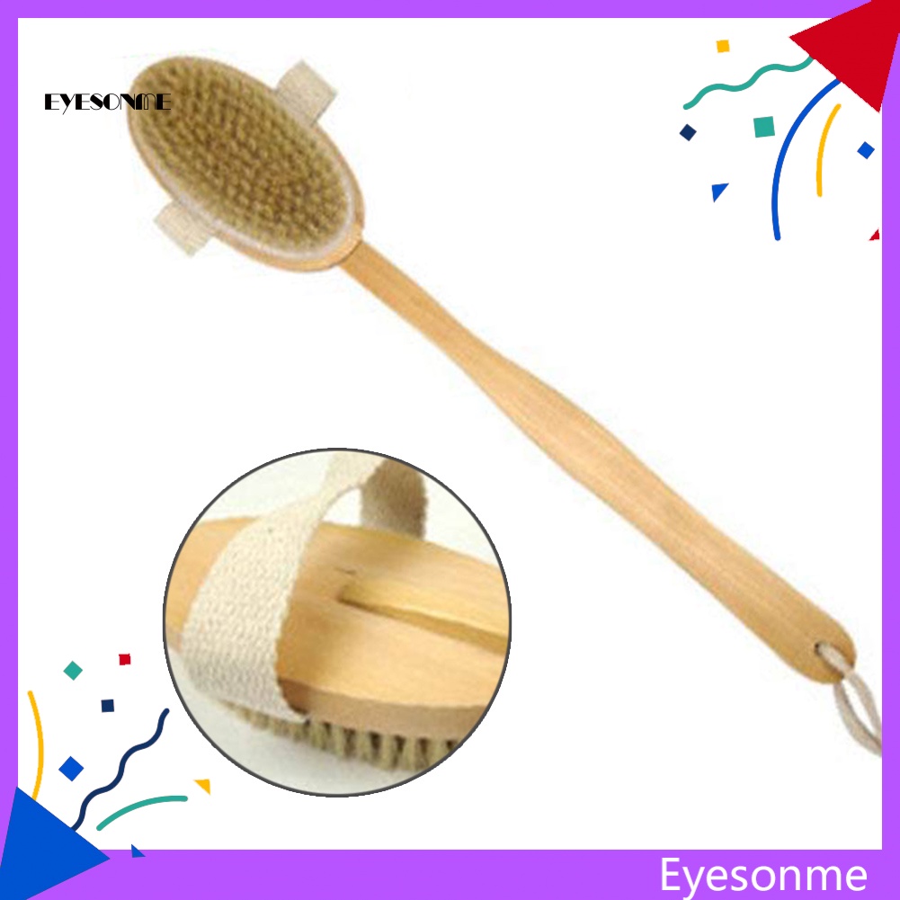 Escova Esfoliante Corporal Com Cabo Longo De Madeira/Cerdas Para Banho/Chuveiro/Massageador