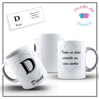 Caneca Personalizada com Colher - Preta Inicial com Nome Masculina e Frase  - Mimos Maria Personalizados