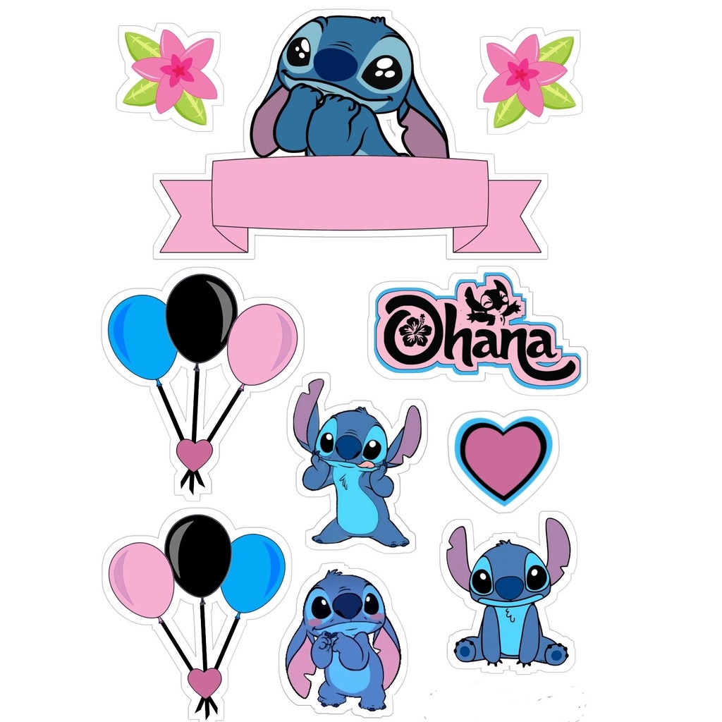 Topo de Bolo e Toppers Lilo Stitch Ohana Personalizado