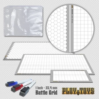 Battle Grid Dobrável - 70 x 50 cm - Frente / Verso - Quadriculado / Hexagonal - Riscável e com Película Protetora - Marcadores Coloridos - Mapa Bônus - Grade de Batalha - Ploy Toys - RPG