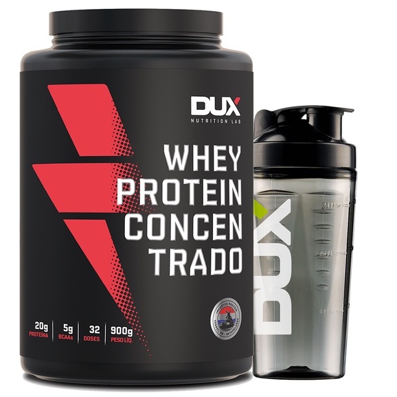 Whey Concentrado 900g Dux Nutrition + Coqueteleira Dux Pro 800 ML