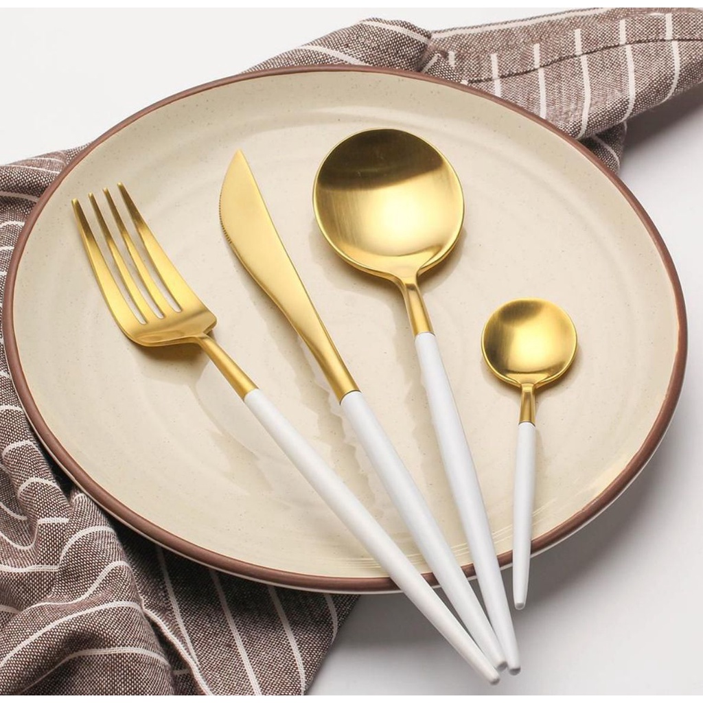 faca garfo colher de sobremesa colher de luxo mesa posta inox suplat louça slim Kit 4 Peças Luxo