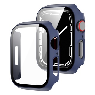 Capa compatível com Apple Watch Series 9 8 7 41mm/45 mm PC bumper com  protetor de tela de vidro temperado capa dura de cor sólida fosca (preto, 45  mm)