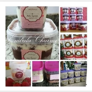 POTE QUADRADO PLÁSTICO COM LACRE BOLO NO POTE 220ml -100 Unidades