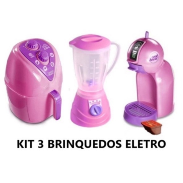 Kit Cozinha Infantil Com Fogão + Airfryer + Jogo De Jantar C/ Copos,  Pratinhos, Panelinhas De Brinquedo Fogãozinho Cooktop Comidinha