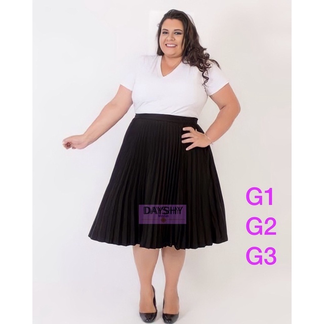 Saia plissada store preta plus size