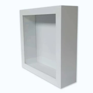 Quadro Moldura Caixa Alta Branco 25x25cm Com Vidro 5,3 Cm De Profundidade