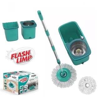 MOP PRO Flash Limp Esfregão Extensivel Duas Aguas Microfibra Balde Inox MOP7824