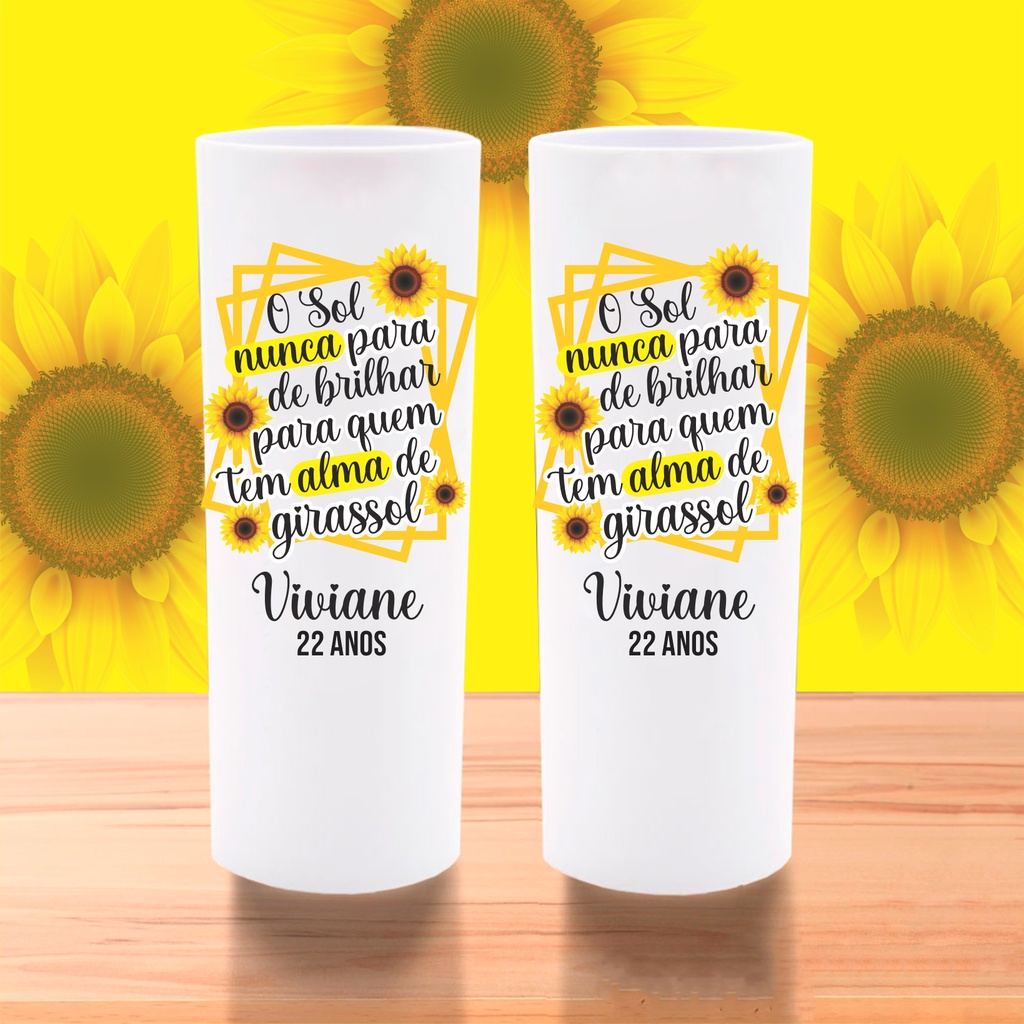 50 Copos GIRASSOL personalizados long drink personalizado com nome ...