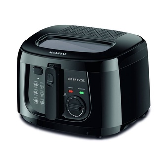 Fritadeira Elétrica a Óleo Big Fryer Mondial 2,5 Litros AR 110V Potência 1500W Com Tampa Visor FT-07 Preto/Inox