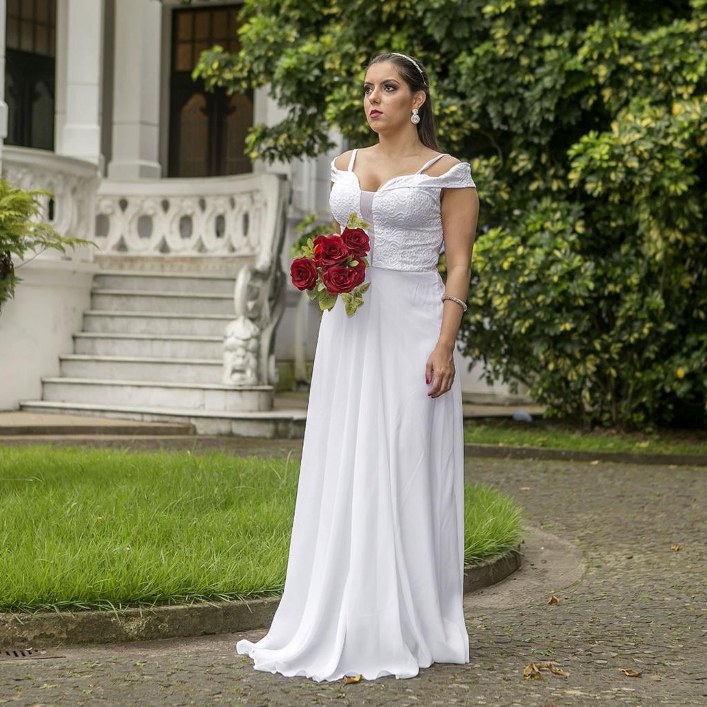 Vestido longo simples para casamento store no civil