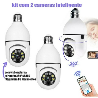 2 Câmera  Lâmpada Wifi sem fio Inteligente giratória 360° Seguidora De Movimentos Visão Noturna Full HD