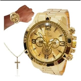 Relógio Masculino Dourado Grande Barato C/ Envio Imediato