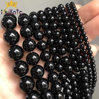 Natural Ágata Negra Ônix Contas De Pedra 4/6/8/10/12mm 1 Smooth Rodada Soltos Spacer Beads Para Fazer Jóias DIY Pulseiras