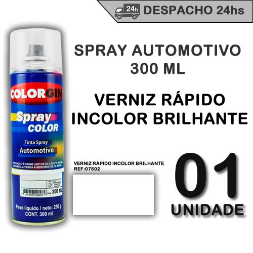 Tinta Spray Automotivo Verniz Rápido Incolor Brilhante 300ml Colorgin