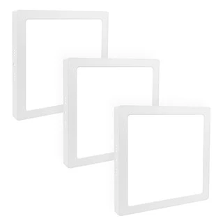 Kit 3 Painel Plafon Led Sobrepor 25w Quadrado Branco Quente