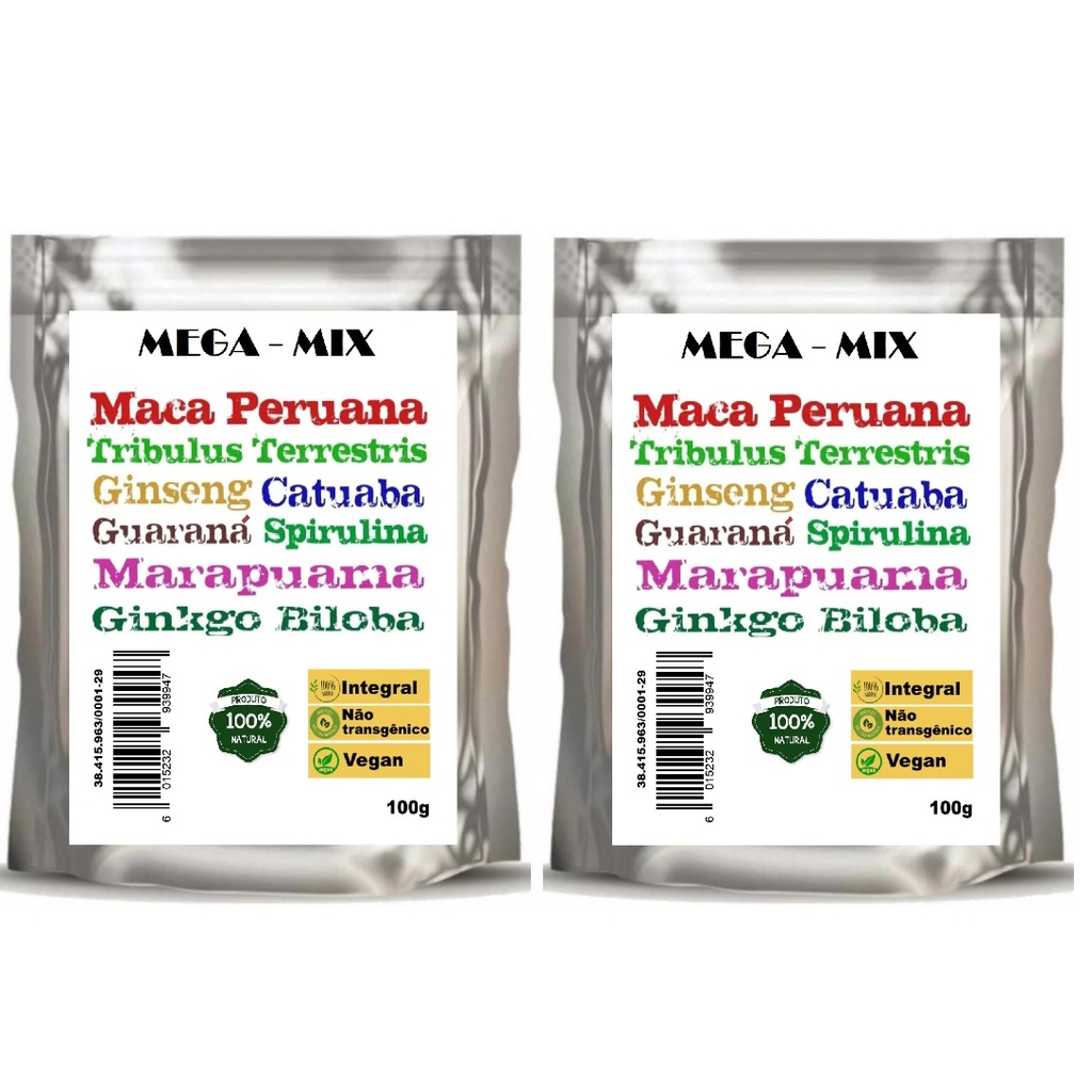 Maca Peruana+marapuama+catuaba+ginseng+ginkgo Biloba+guaraná+spirulina Mega Mistura 200 Gramas Total