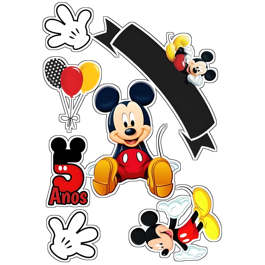 DECORAÇÃO DE BOLO MICKEY CORES C/04 - TOPO DE BOLO MICKEY CORES - RICA  FESTAS