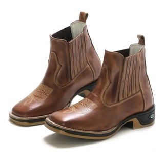 Bota Masculina RR Botas Texana Country em Couro Cano Curto Bico Quadrado