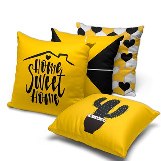 Kit 4 capas de almofadas home sweet amarelo e preto