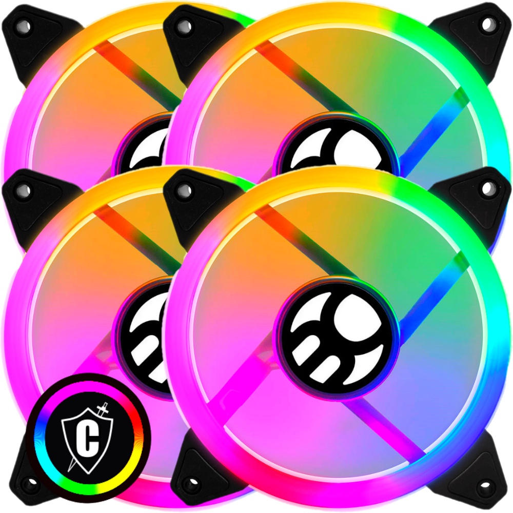 Kit 4 Fan Cooler Led RGB Rainbow 120mm 12cm Gabinete Pc Gamer Ventoinha