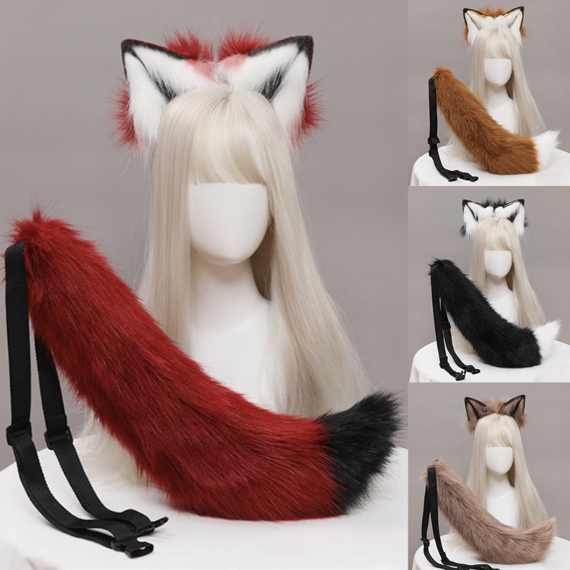 dylm Lolita Furry Headwear Orelhas De Lobo Animal Conjunto De Cosplay Acessórios De Cabelo