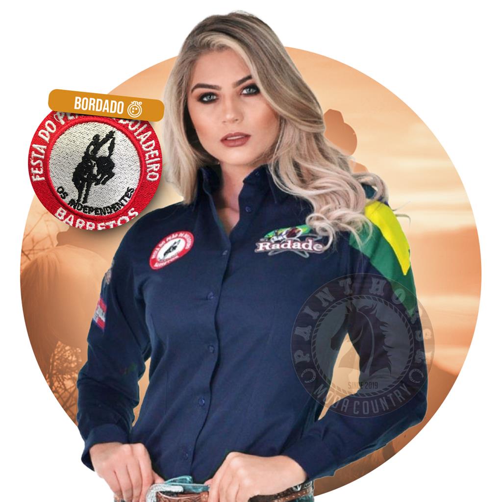 camisao country radade feminina bordada barretos peao bandeira top