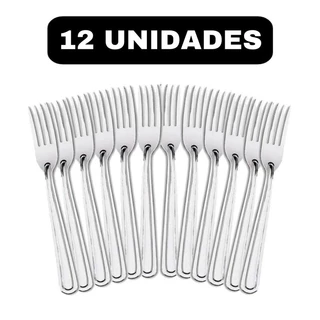 Kit C/12 Garfos Grande Refeição Mesa Talher de Cozinha Garfo Inox