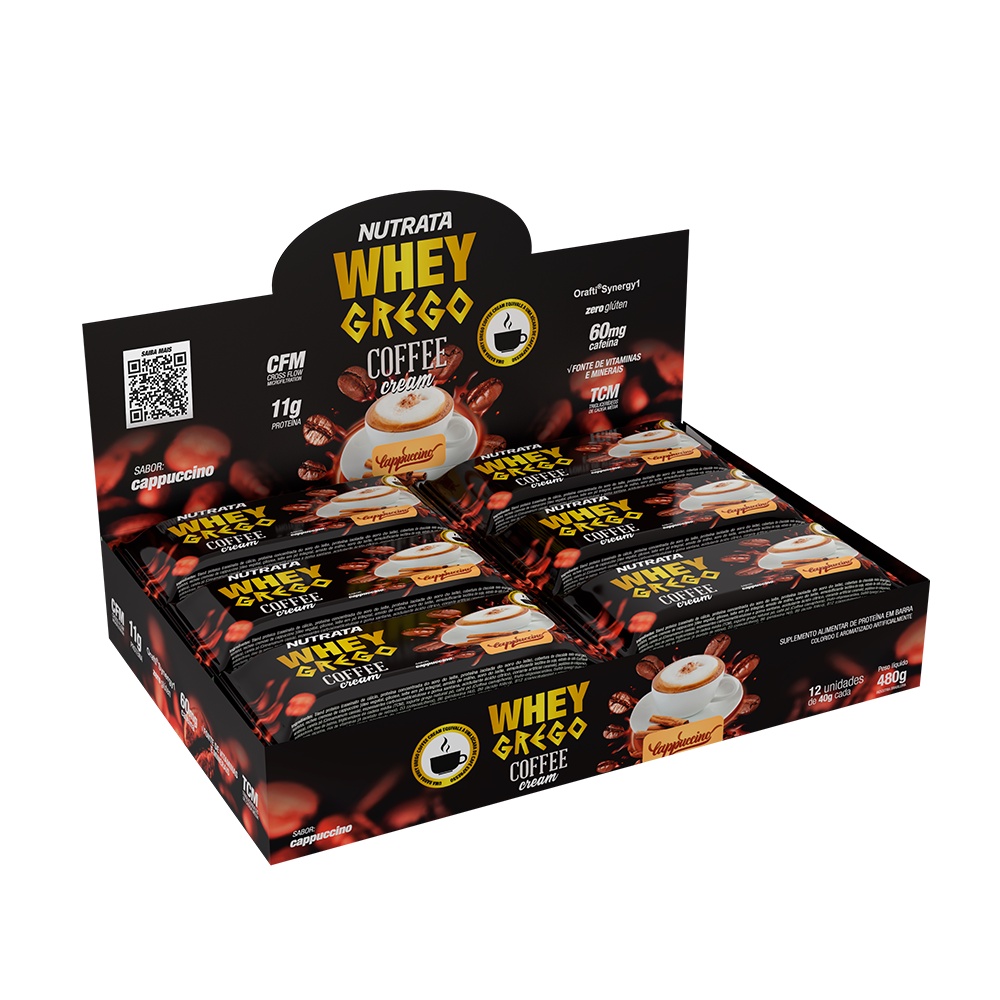 Whey Grego Bar Coffee Cappuccino 12un – Nutrata