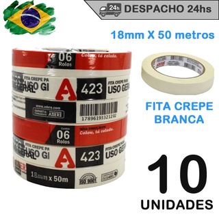 Kit 10 Fita Crepe Branca 18mm X 50m - Adere Parede 18x50