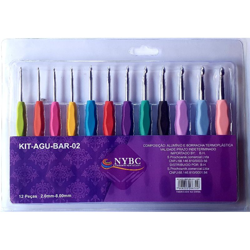 Kit De Agulhas De Croche Soft Cabo Emborrachado Nybc 12 agulhas