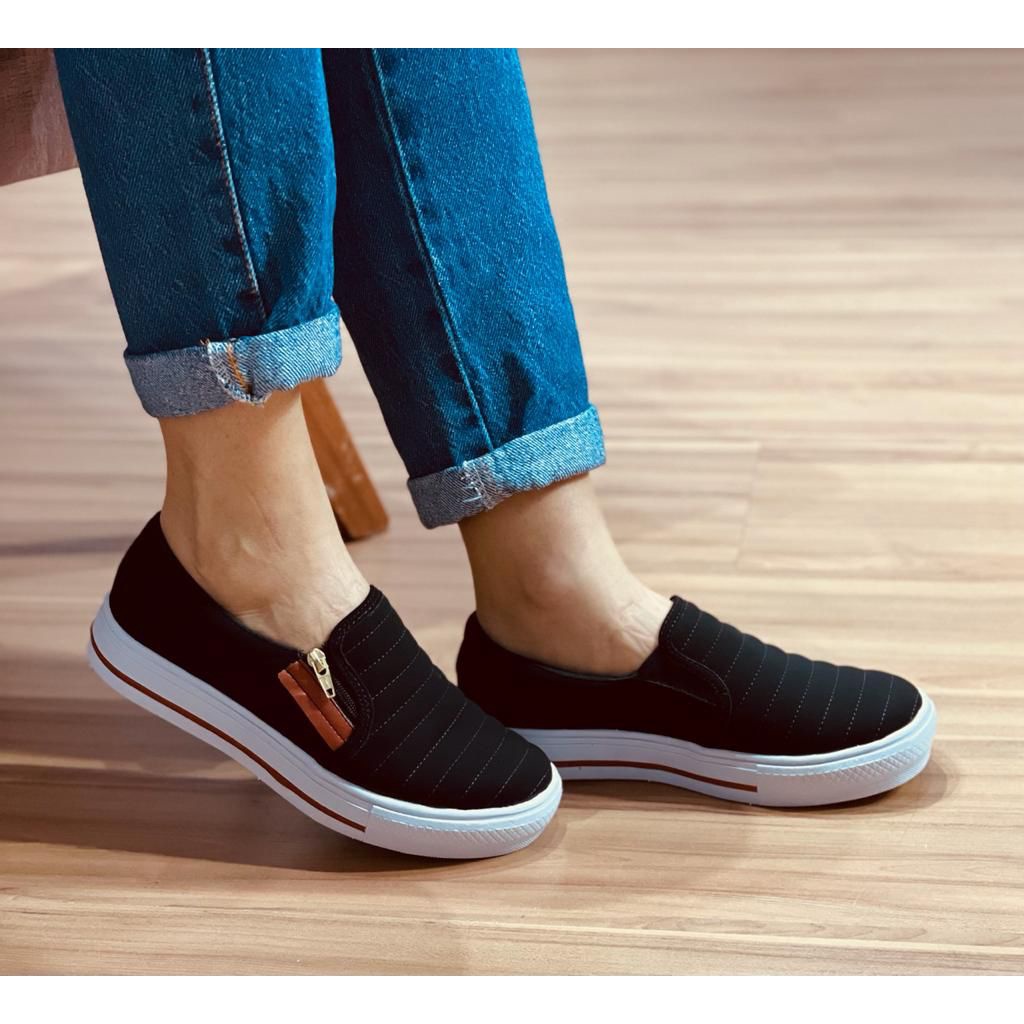 Tênis Sapatênis Sapatilha Feminino Casual Slip On Com Zíper Confortável  Envio Imediato