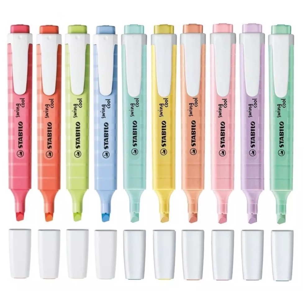 Kit 10 Marca Texto STABILO Swing Cool Pastel com 10 marcadores - Original - ponta 2mm a 4mm diversas cores - sem estojo