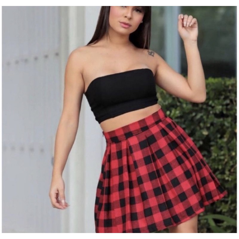 Saia Xadrez Feminina Rodada Quadriculada Anime Colegial K-Pop