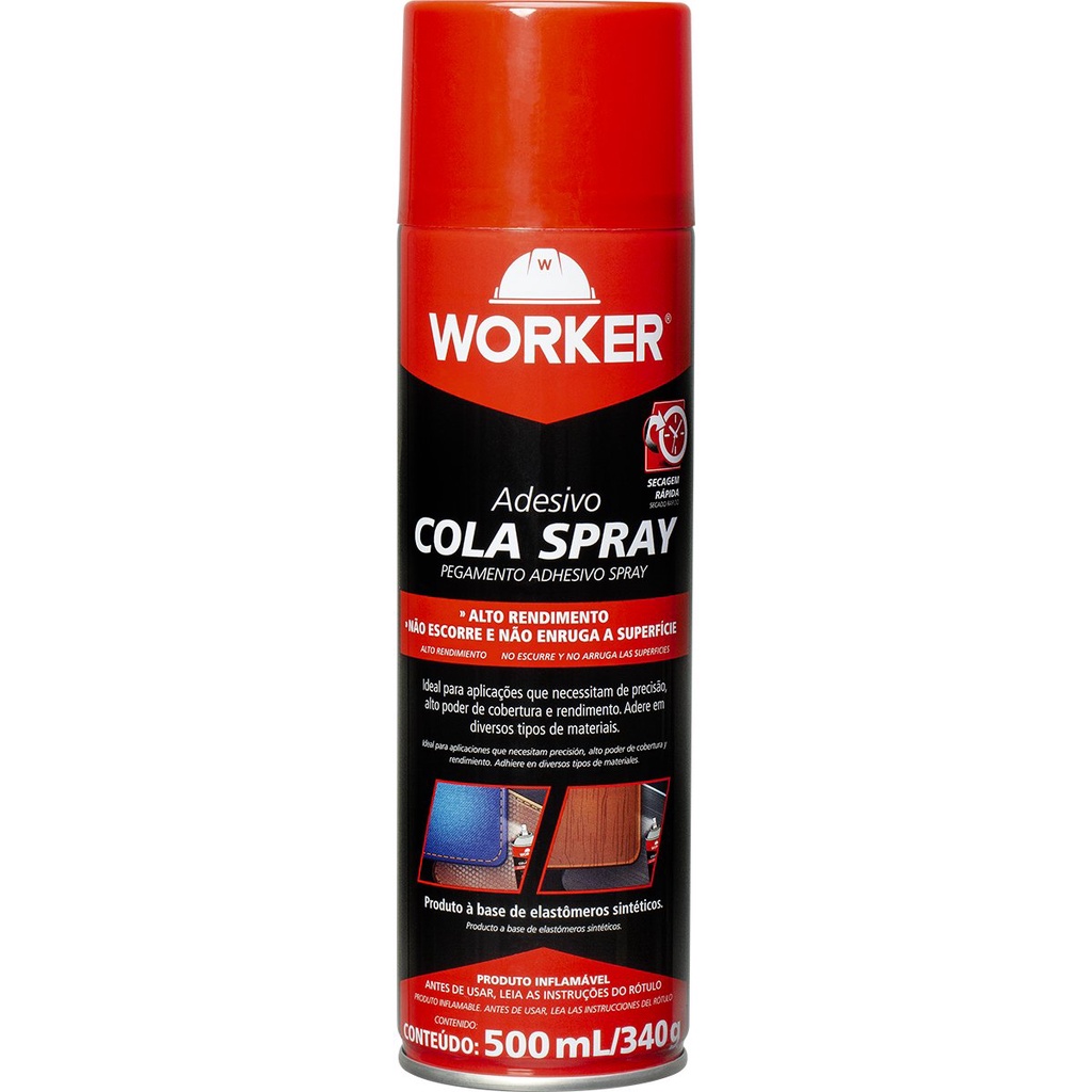 Cola Spray Para Tecidos Adesivo de Contato 500Ml 340G Worker | Shopee ...