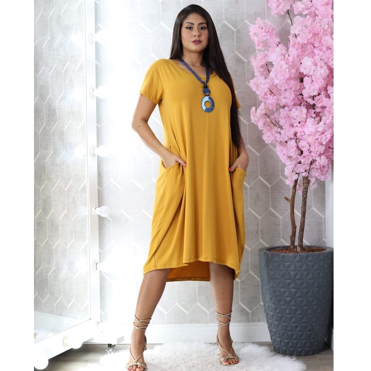 vestido mullet com manga curta e bolso 38/50 viscolycra