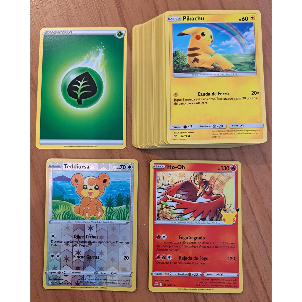 1 Cartas de Pikachu + 5 Pokémons Lendários + 50 cartas