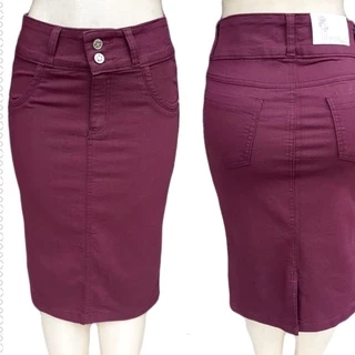 saia jeans cintura alta lançamento 2022 moda evangélica cor vinho