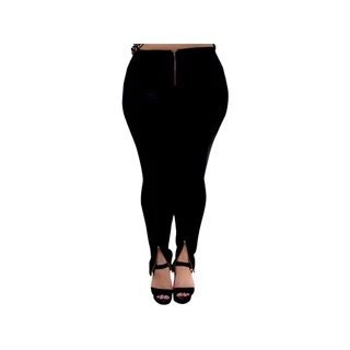 Calça Plus Size Feminina Cós Alto Com Lycra Bengaline Zipper Outono Inverno 19