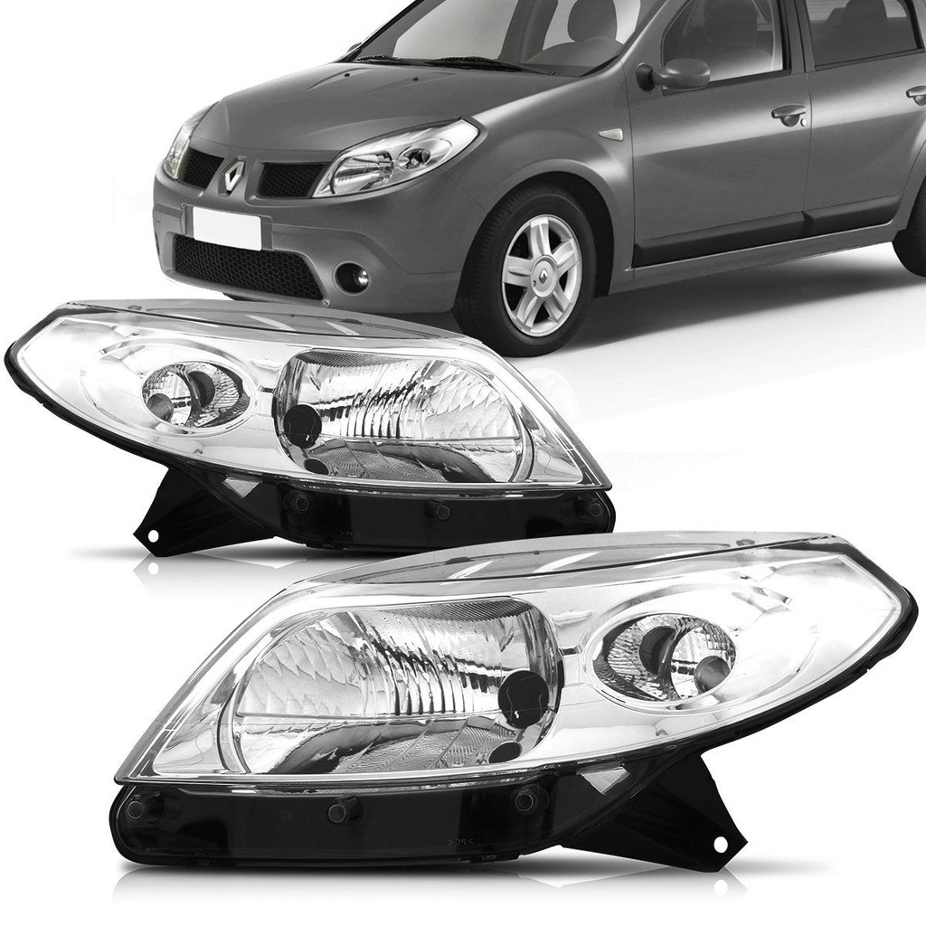Farol Sandero 2007 2008 2009 2010 2011 Cromado | Shopee Brasil