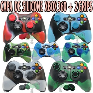 Capa Case de Silicone Para Controle Xbox 360 + 2 Grips