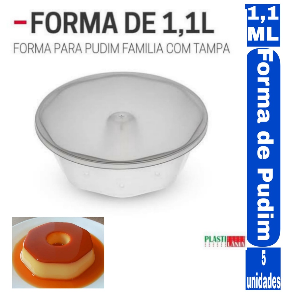 Forma P/ Pudim Descartavél 1100ml Forneável com Tampa (5 UNIDADES) FUNDO  OITAVADO Plastilânia