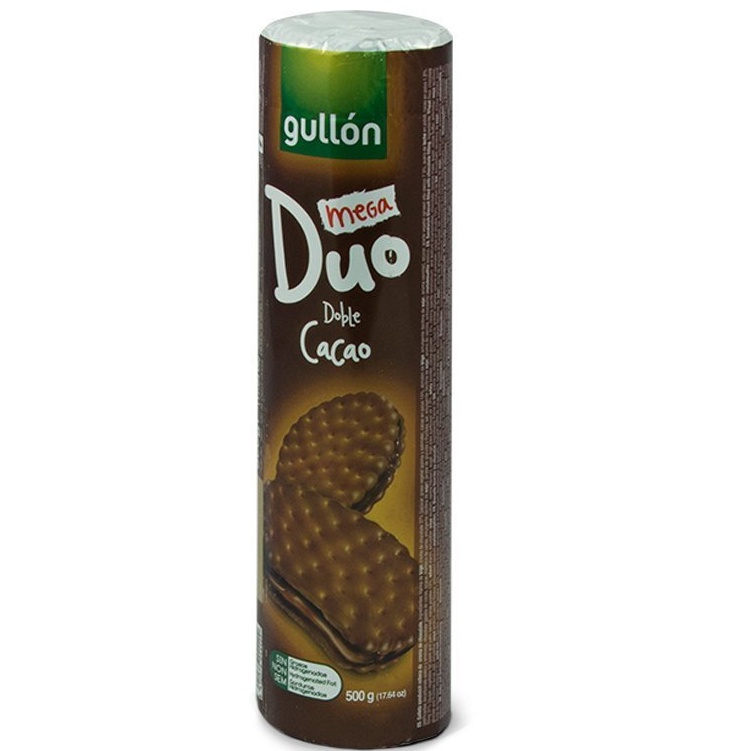 Biscoito Mega Duo Double Cacao Recheado Gullón 500g Importado Espanha