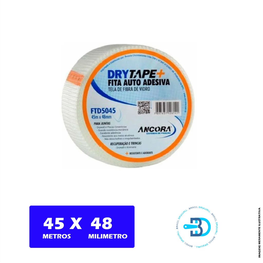 Fita Telada Drywall Adesiva Fibra Vidro branca Trincas Drytape 48mm X 45m FTD5045 Ancora