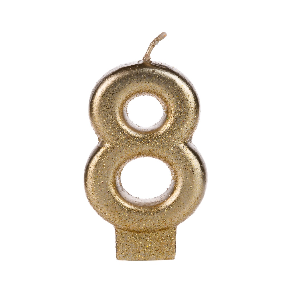 Vela de Aniversário Glitter Dourado Formato de Número 8