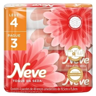 Kit 4 Pacotes C/48 Lenço Toalhas Umedecidos Neve Toque de Seda 192u