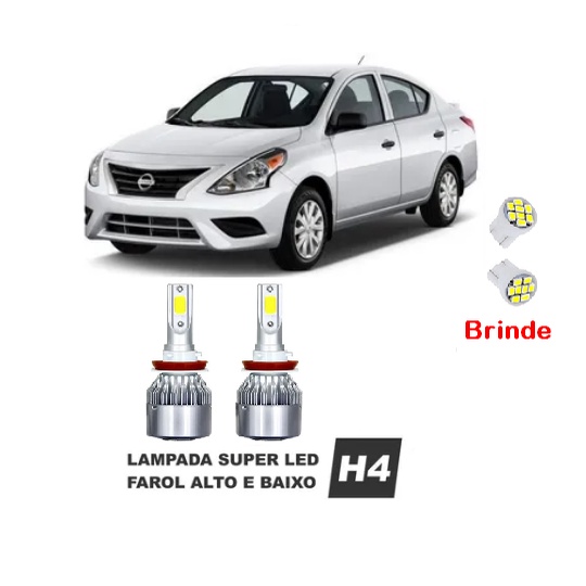 Kit Lampada Super Led 6000k Farol Alto Baixo Nissan Versa | Shopee Brasil