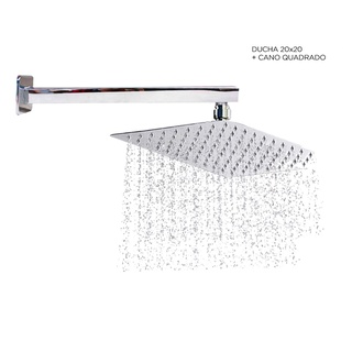 Ducha Inox Chuveiro 20x20 e Cano 35 Cm Quadrada