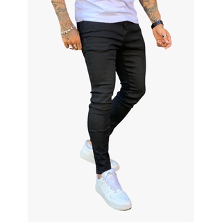 Calça Jeans Masculina Preta Skinny Destroyed Sem Bainha - DJN